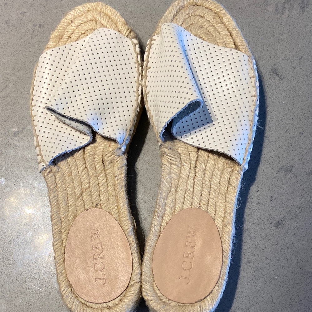 J. Crew Women's White Leather Espadrille Slides